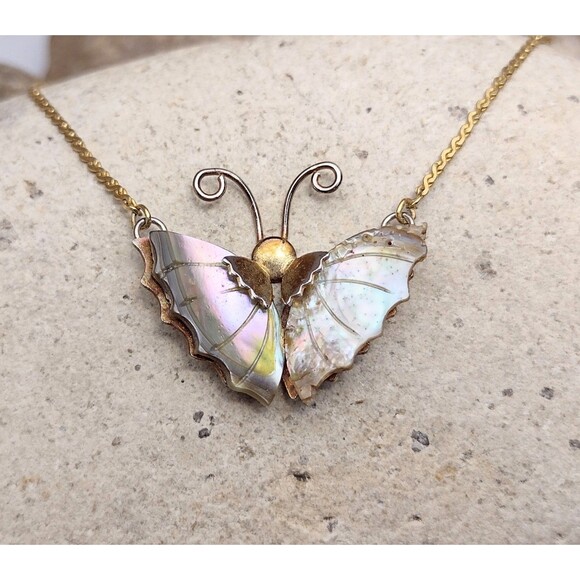 2 a T Boutique Jewelry - Vintage Butterfly Necklace Abalone Shell